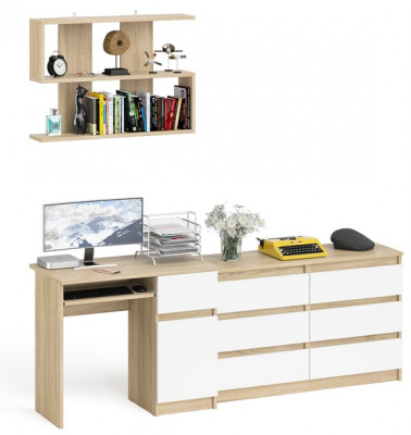 Мори компьютерный стол МС-1 правый + Комод МК1200.6 + Полка 900, дуб сонома/белый