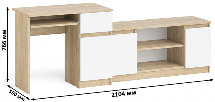 Мори компьютерный стол МС-1 правый + Тумба МТВ1200.1, дуб сонома/белый