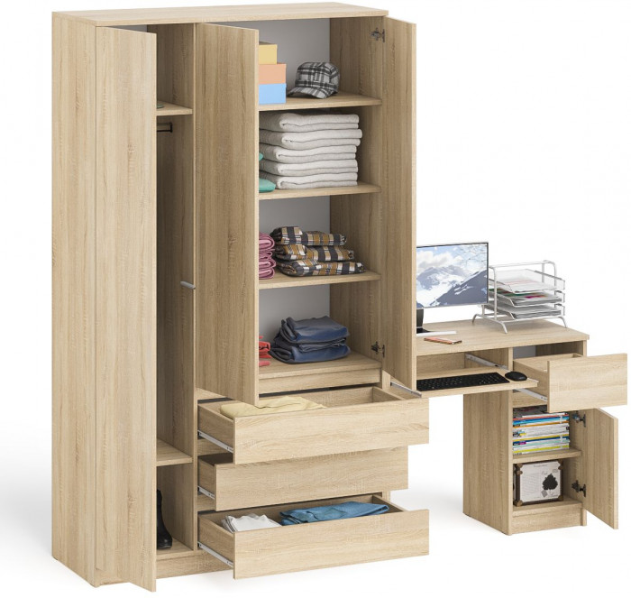 Мори Стол компьютерный МС-1 правый + Шкаф МШ1200.1, цвет дуб сонома, ШхГхВ 210,4х50,4х209,6 см., выдвижной ящик справа, НЕ универсальная сборка