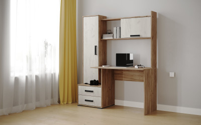 Стол компьютерный Квартет-9 (1400*1716*550) дуб крафт табачный/дуб крафт белый