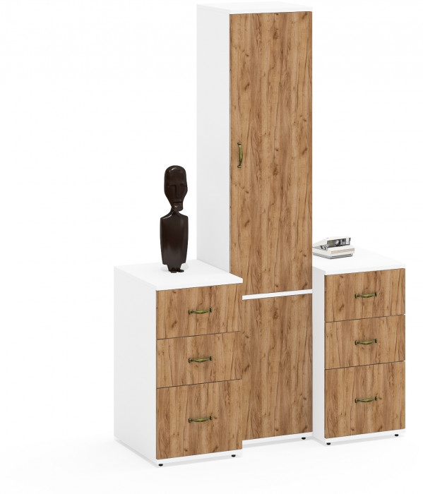 Лидер-8 Пенал МД 21Б + Тумба МД 3.16 + Тумба МД 3.16, белый шагрень/крафт золото