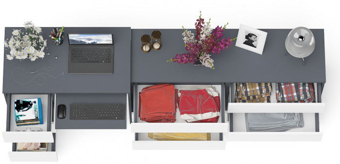 Мори компьютерный стол МС-6 левый + Комод МК1380.6, графит/белый