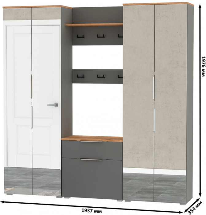 Октава Прихожая 27, серый графит/дуб крафт золотой/фасады МДФ серый графит