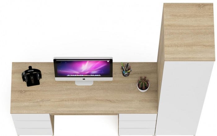 Мори Стол компьютерный МС-2 + Пенал МШ400.1, цвет дуб сонома/белый, ШхГхВ 175,8х50,4х209,6 см., универсальная сборка