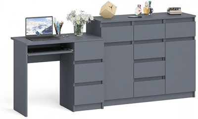 Мори Стол компьютерный МС-6 правый + Комод МК1200.4, цвет графит, ШхГхВ 210,4х50х94 см., выдвижные ящики справа, НЕ универсальная сборка