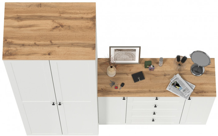 Остин Прихожая 04, цвет белый шагрень/дуб крафт золотой, ШхГхВ 200х54,3х229,6 см., универсальная сборка