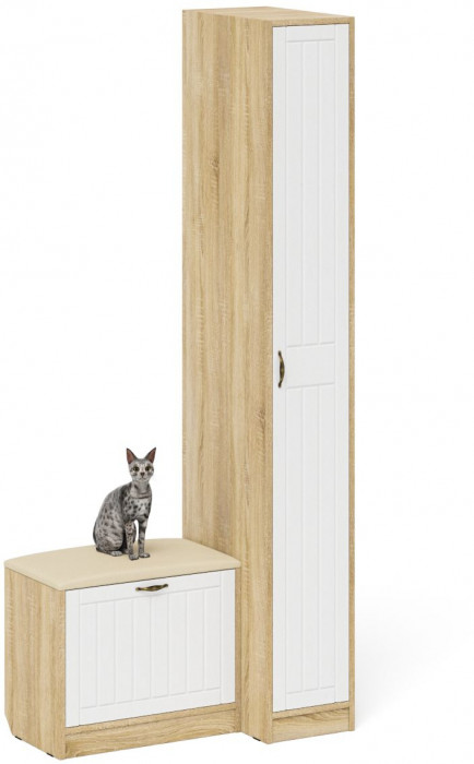 Прихожая П-6 Компоновка № 39, цвет дуб сонома/фасады МДФ белое дерево фрезеровка прованс, ШхГхВ 90х50х210 см., универсальная сборка