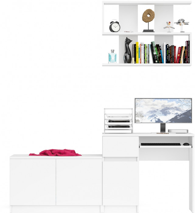 Мори компьютерный стол МС-1 левый + Тумба МА900.1 + Полка 900, белый