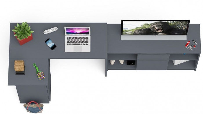 Мори компьютерный стол МС-16 левый + Тумба МТВ1204.1, графит