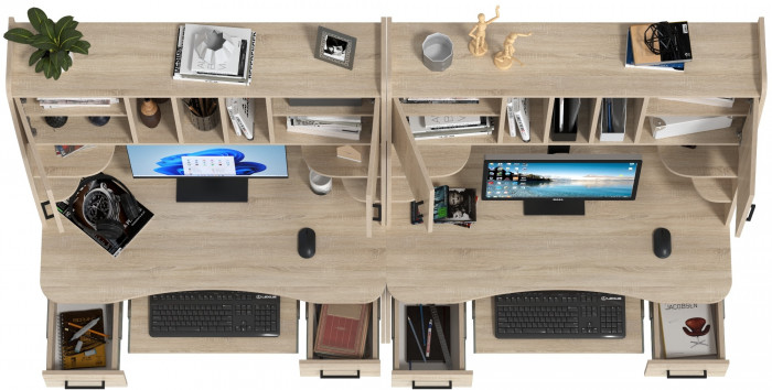 Два стола рабочих 6-0604дубсон Бета, цвет дуб сонома, ШхГхВ 240х60,5х183,5 см.