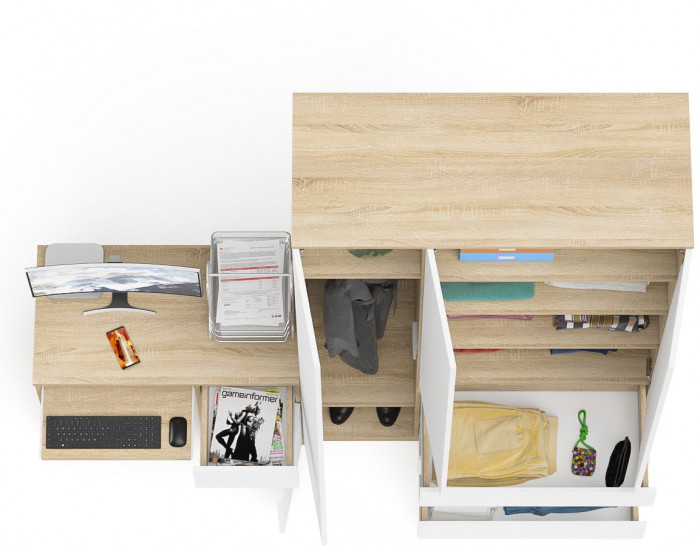 Мори Стол компьютерный МС-1 правый + Шкаф МШ1200.1, цвет дуб сонома/белый, ШхГхВ 210,4х50,4х209,6 см., выдвижной ящик справа, НЕ универсальная сборка