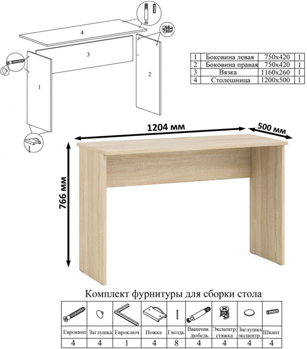 Мори Стол письменный МСП1200.1 + Тумба ТМП400.1, цвет дуб сонома/белый, ШхГхВ 160,8х50х76,6 см., универсальная сборка