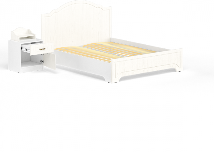 Ливерпуль Кровать 11.08 + основание + ножки + Тумба 08.146 + Полка 10.117, ясень ваниль/белый