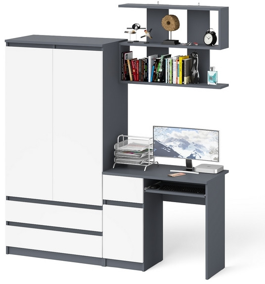 Мори Стол компьютерный МС-1 левый + Шкаф МШ900.1 + Полка 900, цвет графит/белый, ШхГхВ 180,4х50,4х209,6 см., НЕ универсальная сборка