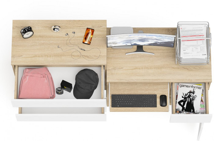 Мори Стол компьютерный МС-1 правый + Комод МК800.4, цвет дуб сонома/белый, ШхГхВ 170,4х50х94 см., выдвижной ящик справа, НЕ универсальная сборка