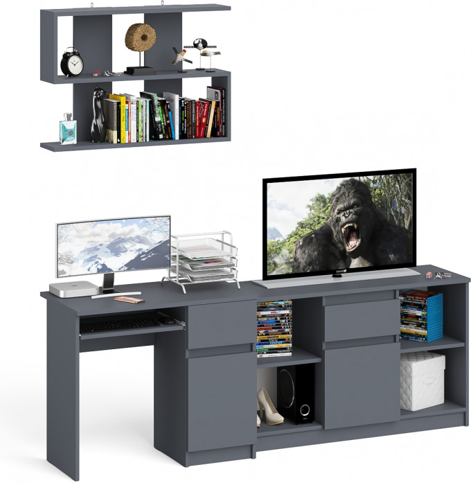 Мори компьютерный стол МС-1 правый + Тумба МТВ1204.1 + Полка 900, графит