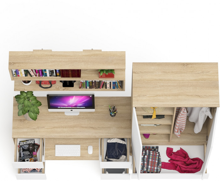 Мори компьютерный стол МС-2 + Шкаф МШ900.1 + Полка 1200, дуб сонома/белый