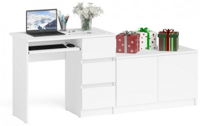 Мори Стол компьютерный МС-6 правый + Тумба МА900.1, цвет белый, ШхГхВ 180,4х50,4х76,6 см., выдвижные ящики справа, НЕ универсальная сборка