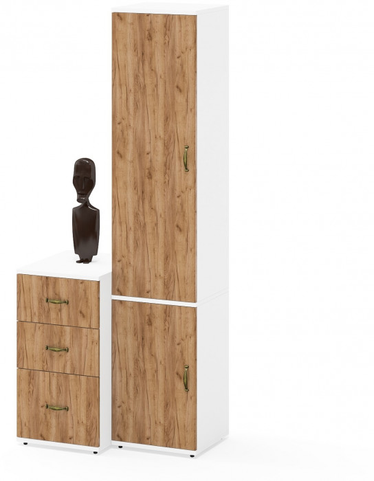 Лидер-8 Пенал МД 21Б + Тумба МД 3.16, белый шагрень/крафт золото