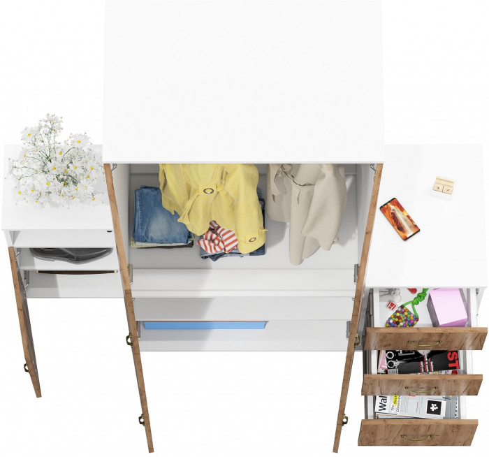 Лидер-8 Шкаф МД 19Б + Тумба МД 3.16 + Тумба МД 3.19, белый шагрень/крафт золото