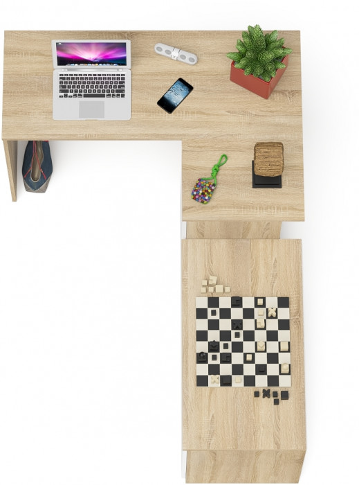 Мори компьютерный стол МС-16 правый + Тумба МА900.1, дуб сонома/белый