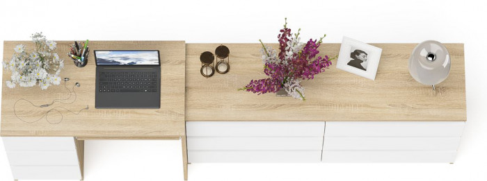 Мори компьютерный стол МС-6 левый + Комод МК1380.6, дуб сонома/белый