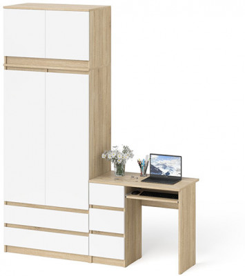 Мори компьютерный стол МС-6 левый + Шкаф МШ900.1 + Антресоль МА900.1, дуб сонома/белый