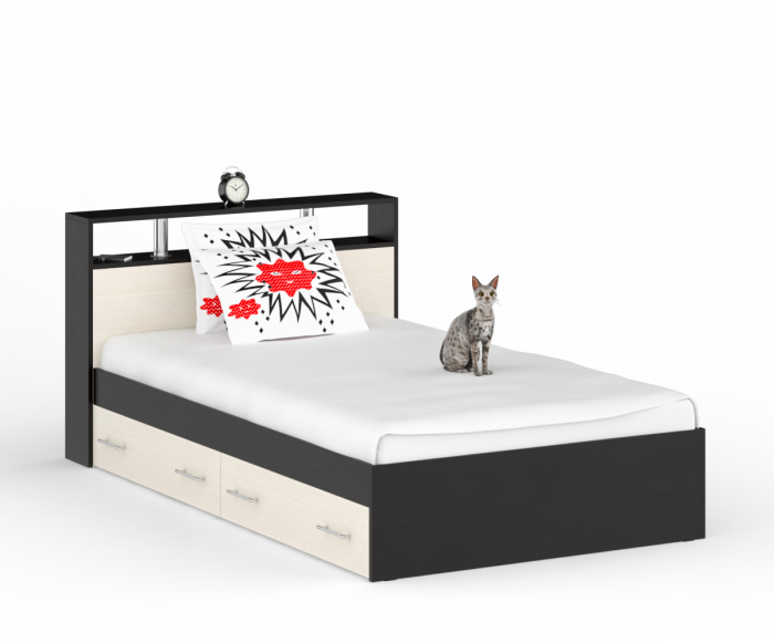 Камелия Кровать с ящиками 1200, венге/дуб лоредо