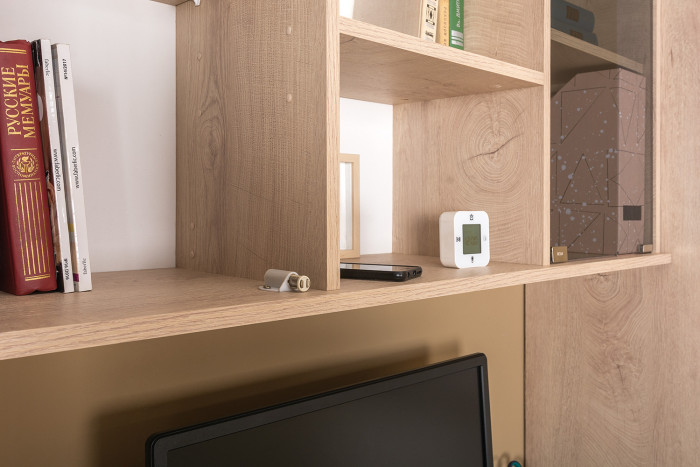 КР100 Бостон № 16, цвет дуб эндгрейн элегантный/фасады МДФ милк рикамо софт, 12.69+10.51+13.154+12.69+10.51, ШхГхВ 269х57,2х194,4 см., ун. сборка