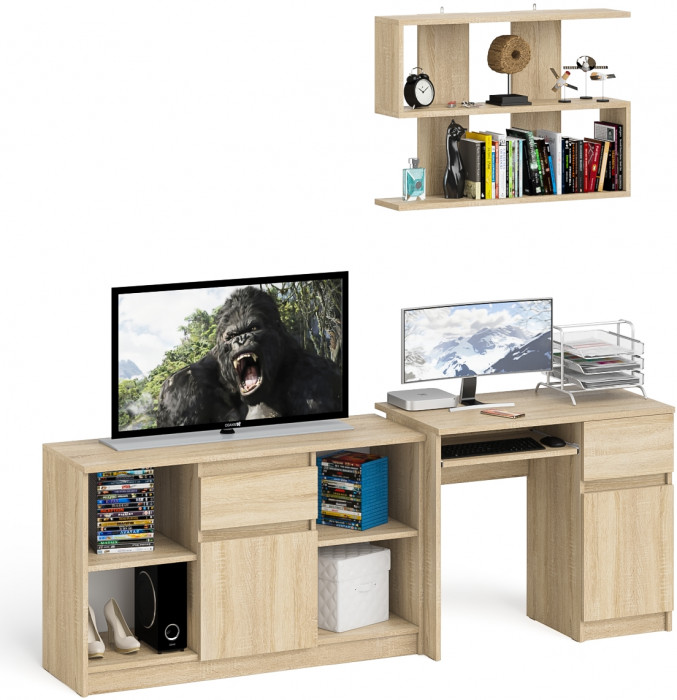Мори компьютерный стол МС-1 правый + Тумба МТВ1204.1 + Полка 900, дуб сонома
