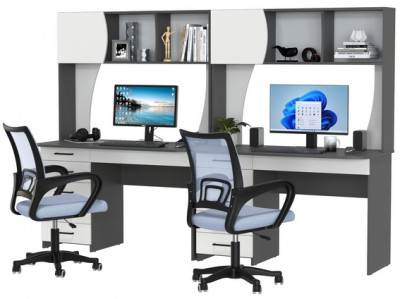 Два стола рабочих 6-0606 Сигма + два кресла 103 серых, цвет графит/белый, ШхГхВ 241х60,5х166 см., НЕ универсальная сборка