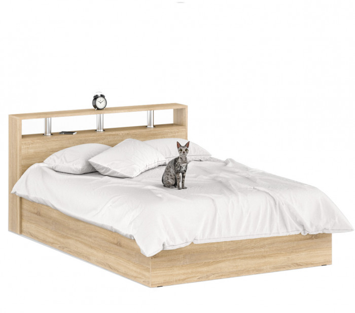 Камелия спальня № 1 Кровать 1400 + Две тумбы + Шкаф 4-х створчатый, цвет дуб сонома, сп.м. 1400х2000 мм., б/м, основание есть