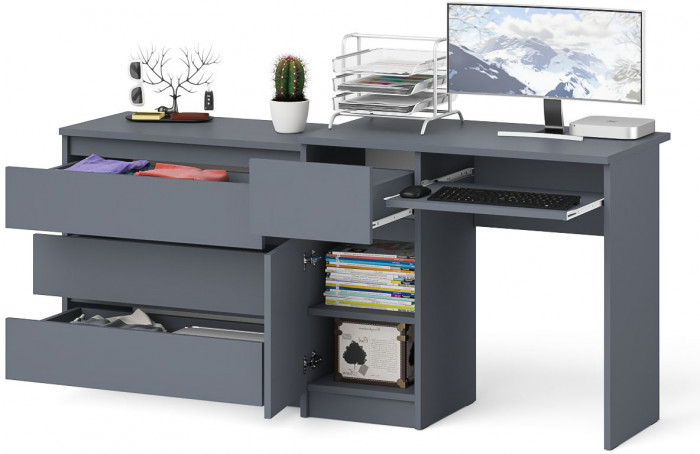 Мори Стол компьютерный МС-1 левый + Комод МК800.1, цвет графит, ШхГхВ 170,4х50х76,6 см., выдвижной ящик слева, НЕ универсальная сборка