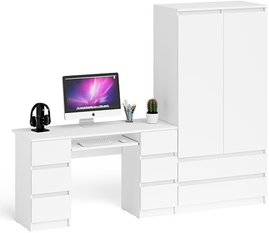 Мори компьютерный стол МС-2 + Шкаф МШ900.1, белый