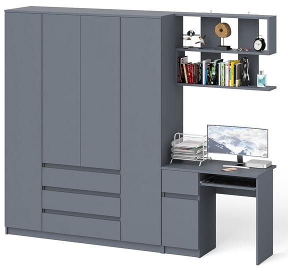Мори Стол компьютерный МС-1 правый + Шкаф МШ1600.1 + Полка 900, цвет графит, ШхГхВ 250,4х50,4х209,6 см., НЕ универсальная сборка