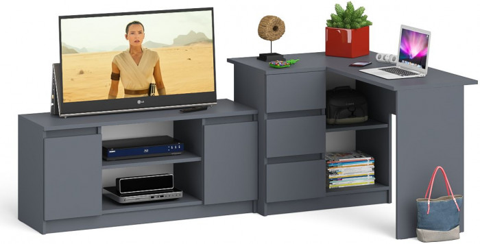 Мори Стол компьютерный МС-16 левый + Тумба МТВ1200.1, цвет графит, ШхГхВ 244,8х84,9х76,6 см., выдвижные ящики слева, НЕ универсальная сборка