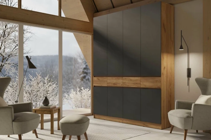 Прихожая Роджина Шкаф 4-х ств (Дуб крафт/Графит)