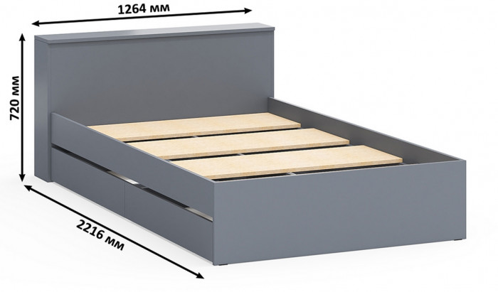 Ксения Кровать с ящиками 1200 + Стол косметический с подсветкой Сура, графит