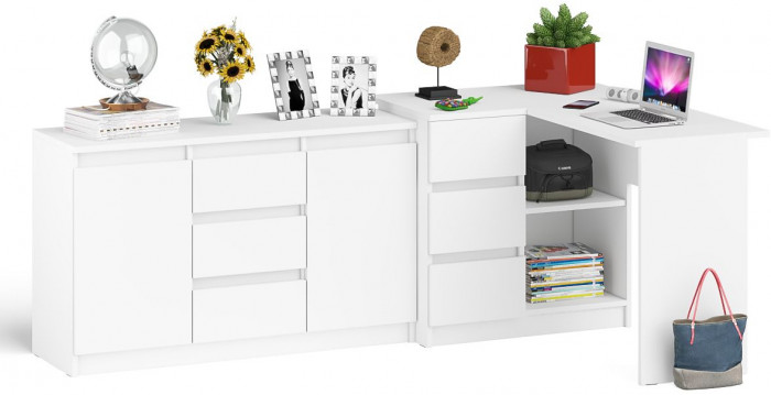 Мори компьютерный стол МС-16 левый + Комод МК1200.3, белый