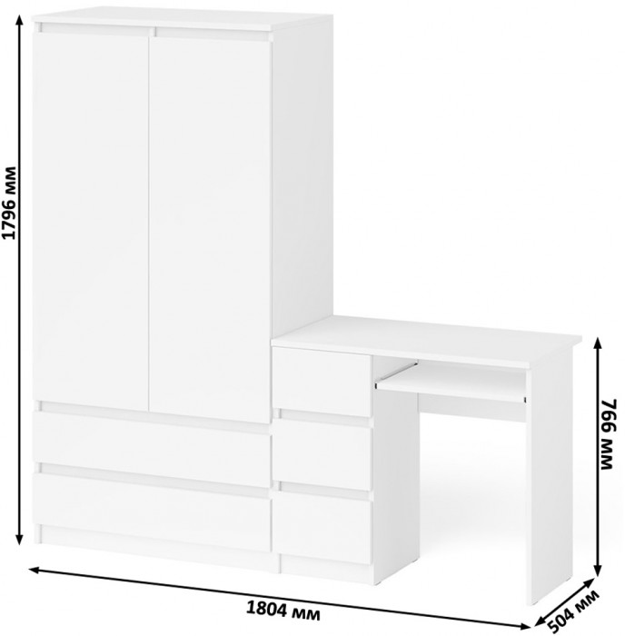 Мори компьютерный стол МС-6 левый + Шкаф МШ900.1, белый
