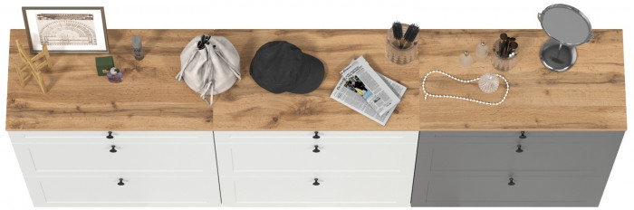 Остин 16.121 Тумба для обуви + 16.121 Тумба для обуви + 16.121 Тумба для обуви, белый шагрень/дуб крафт золотой