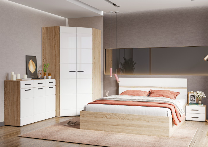 ЛИБЕРТИ ШК 04 Шкаф 4-х створчатый (1600х2100х500) Фасад МДФ БЕЛЫЙ ГЛЯНЕЦ/Корпус ДУБ СОНОМА