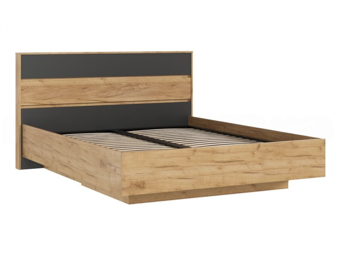 Роджина Кровать парящая 160 с ортопедом металл с подсветкой, графит/дуб крафт