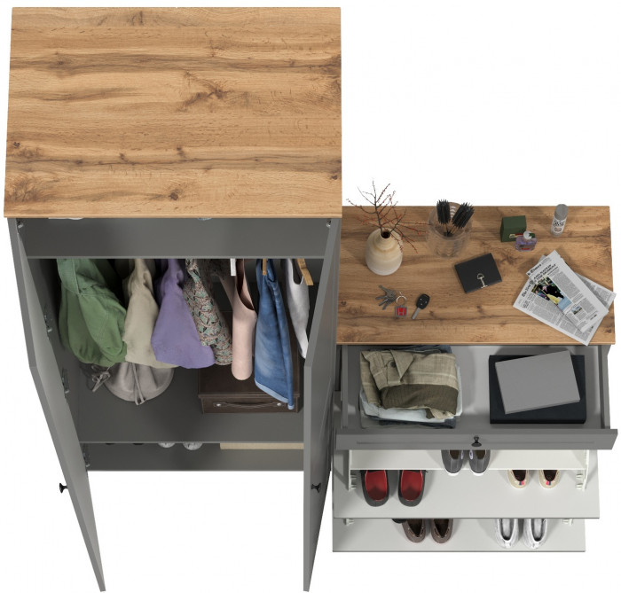 Остин Прихожая 05, цвет серый графит/дуб крафт золотой, ШхГхВ 160х54,3х229,6 см., универсальная сборка