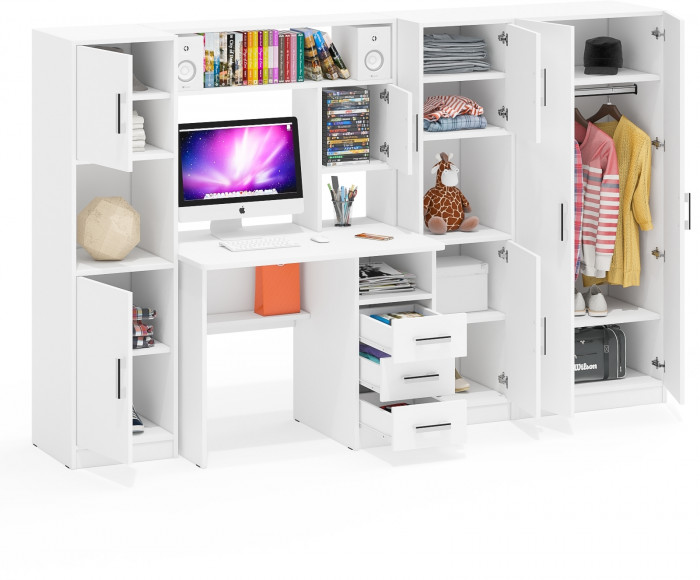 С-МД-СК9 Компоновка № 03, цвет белый шагрень, ШхГхВ 258х70х160 см., НЕ универсальная сборка