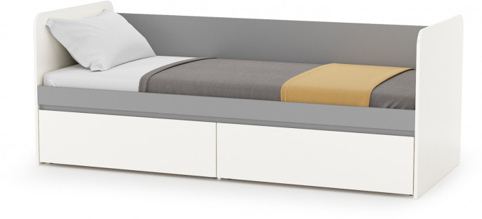 Торонто Компоновка № 23, цвет белый шагрень/стальной серый, ШхГхВ 234х84,4х149,7 см., сп. м. 800х1900 мм., б/м, основание есть, универсальная сборка