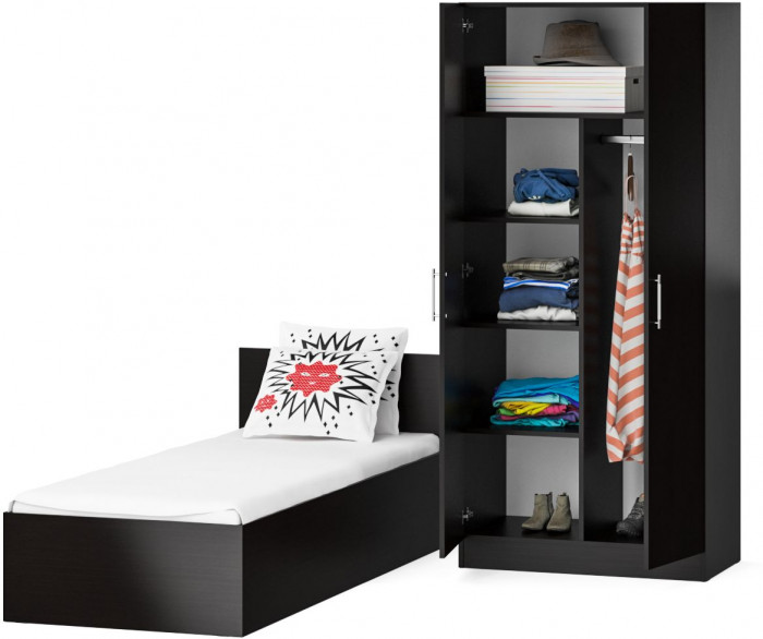 Кровать 0800 + Шкаф 2-х створчатый Стандарт, цвет венге, ШхГхВ 83,5х203,5х70 + 90х52х200 см., сп.м. 800х2000 мм., без матраса, основание есть