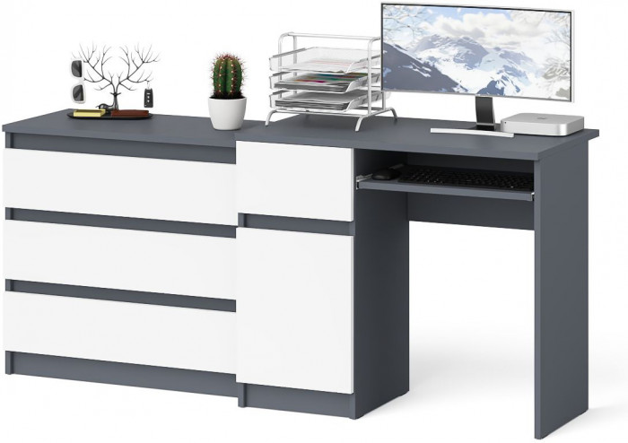 Мори Стол компьютерный МС-1 левый + Комод МК800.1, цвет графит/белый, ШхГхВ 170,4х50х76,6 см., выдвижной ящик слева, НЕ универсальная сборка