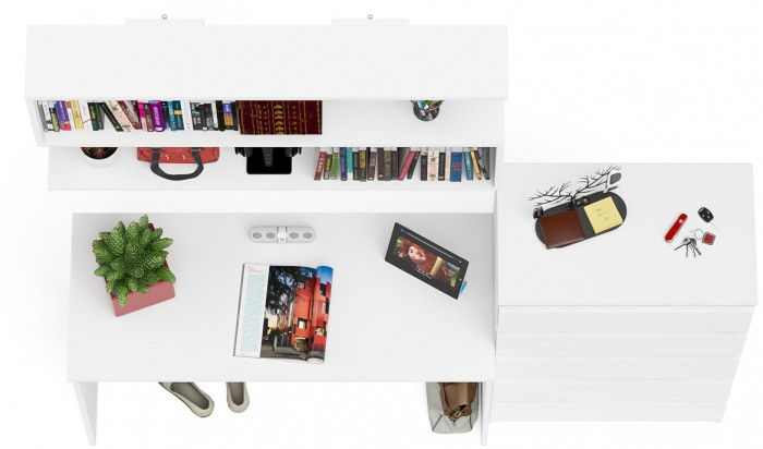 Мори письменный стол МСП1200.1 + Комод МК700.5 + Полка 1200, белый