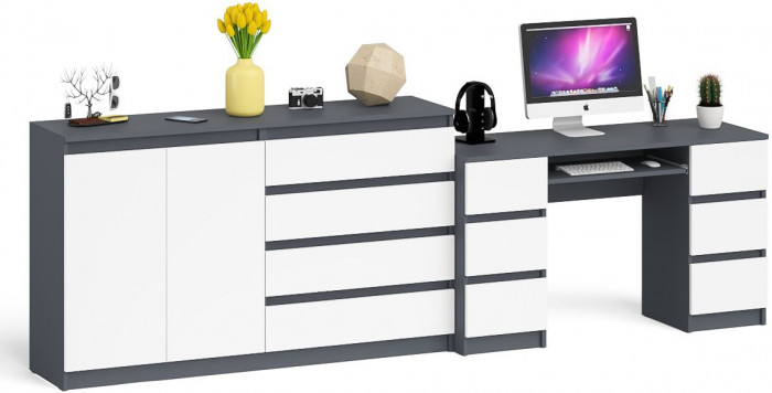 Мори Стол компьютерный МС-2 + Комод МК1600.1, цвет графит/белый, ШхГхВ 295,8х50х94 см., универсальная сборка